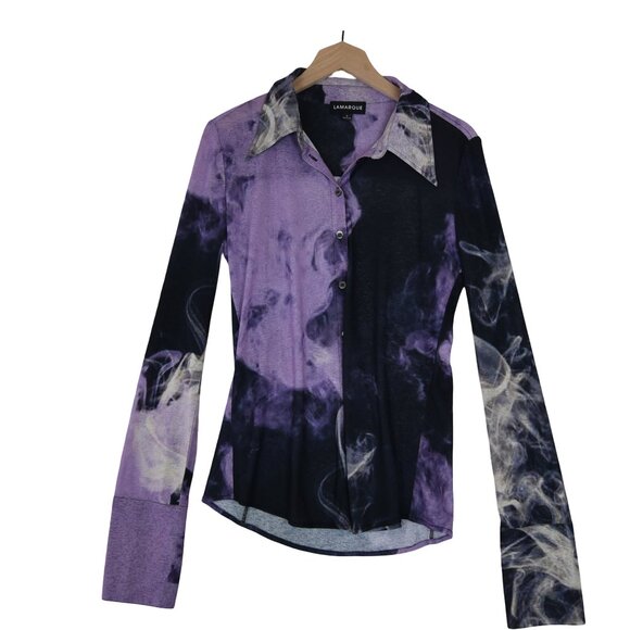 LAMARQUE Women’s Alzina | Printed Long Sleeve Shirt Small Y2k Cyber Wide Cuff - Picture 9 of 11